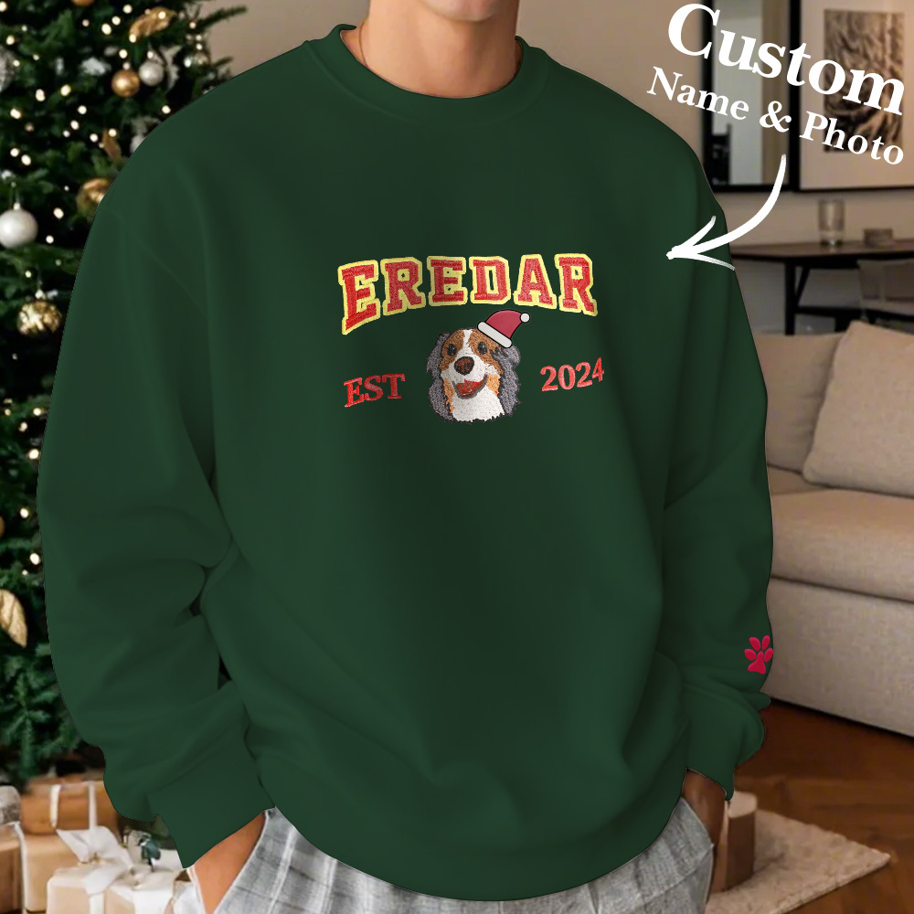 Sudadera Bordada Personalizada Con Efecto De Bordado De Regalos De Navidad Con Retrato De Mascota - MyFaceSocksES