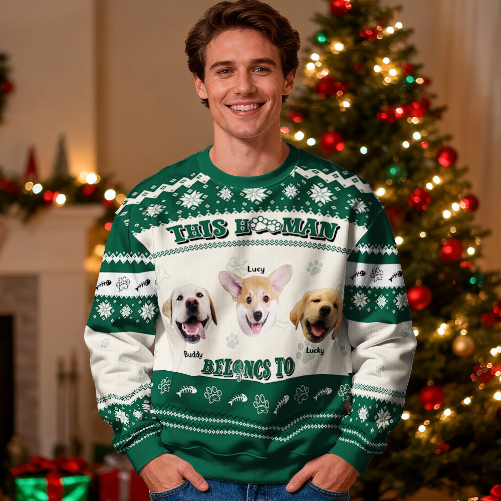 Sudadera Con Capucha De Cuello Redondo Personalizada Con Foto Personalizada, Color Negro, Ideal Como Regalo De Navidad Para La Familia, Con Cara De Mascota, Luces Led Navideñas, Unisex. - MyFaceSocksES