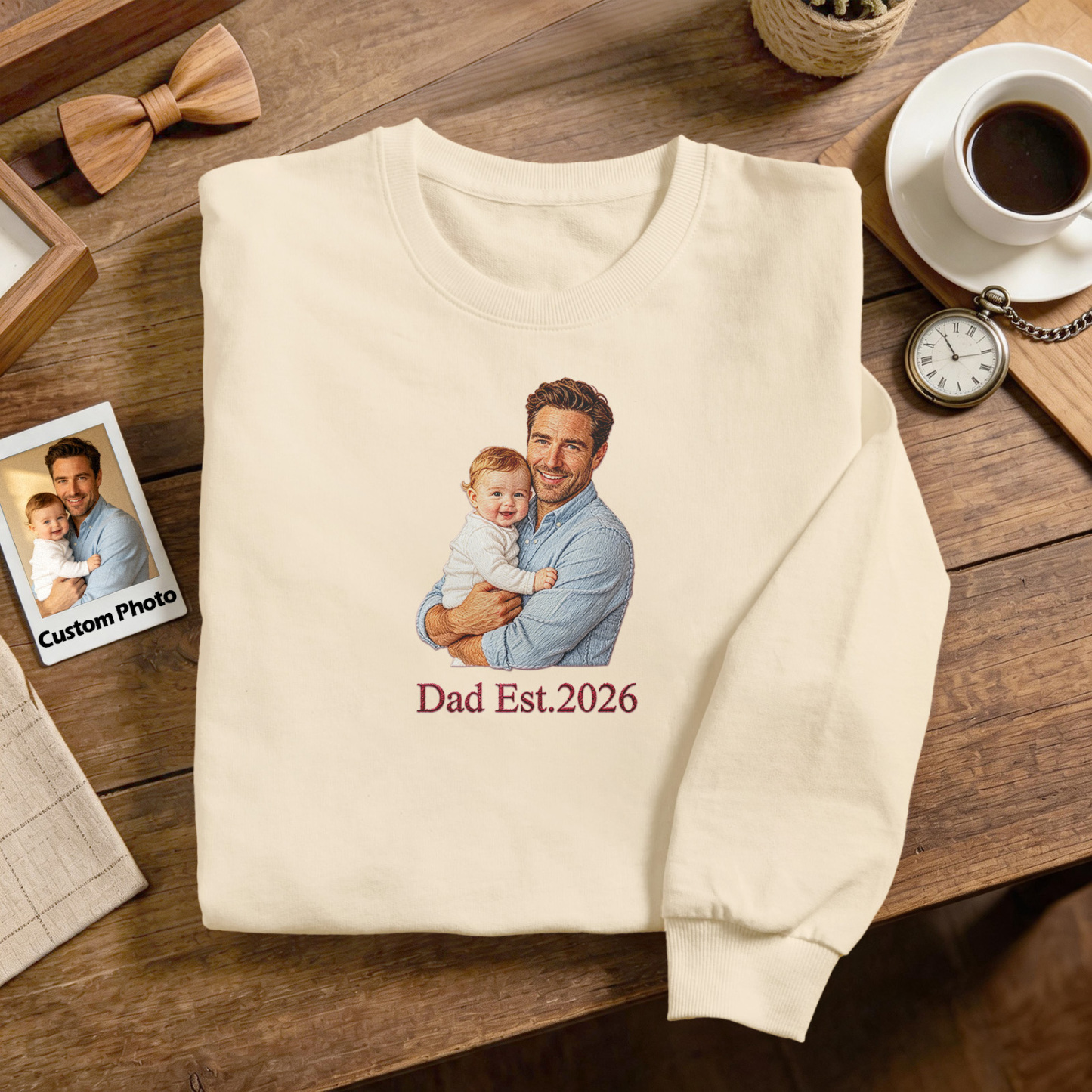 Regalo del Día del Padre Personalizado a todo color Sudadera bordada Retrato Pareja/Papá/Mamá Regalo familiar Regalo personalizado del Día del Padre - MyFaceSocksES