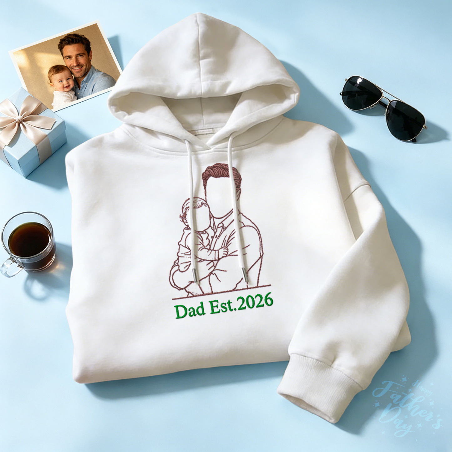Regalo del Día del Padre Personalizado a todo color Sudadera bordada Retrato Pareja/Papá/Mamá Regalo familiar Regalo personalizado del Día del Padre - MyFaceSocksES