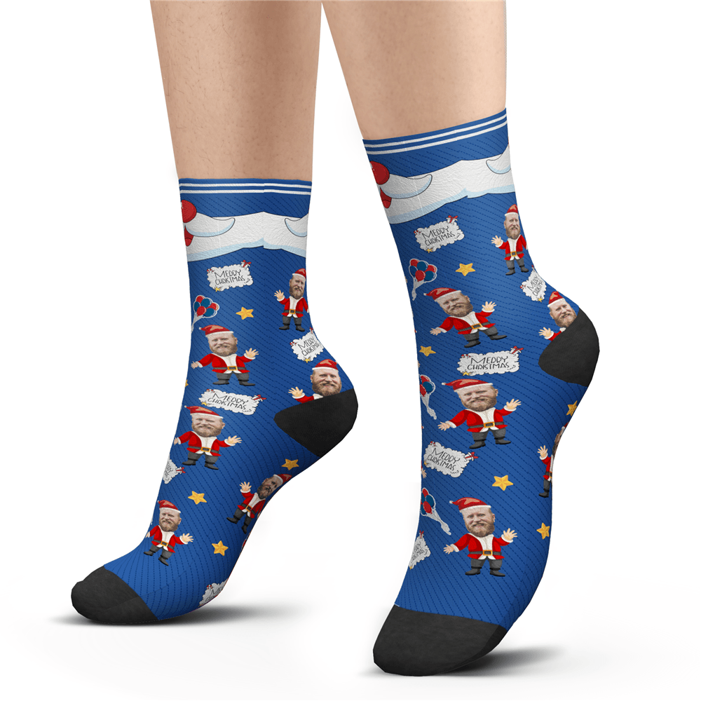 Custom Photo Socks Christmas Dog With Your Text - MyPhotoSocks