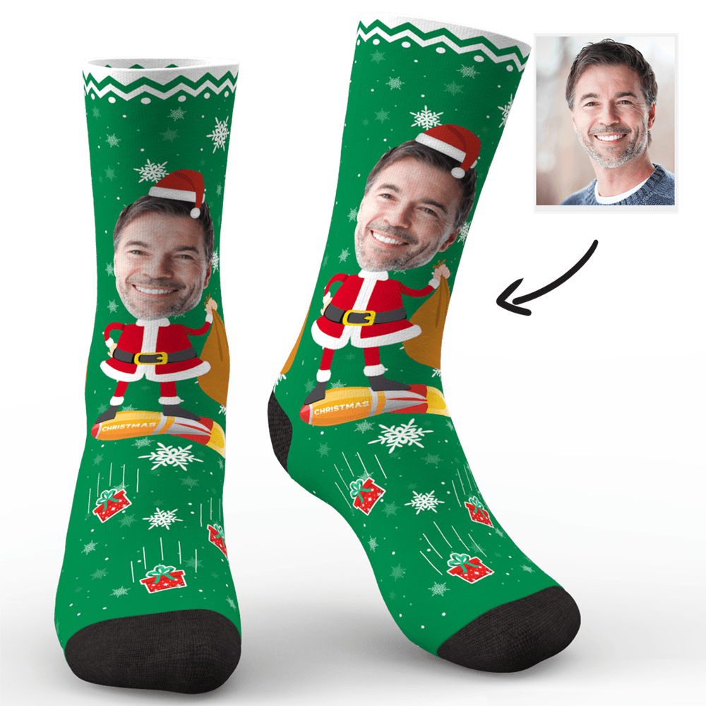 Custom Photo Socks Christmas Dog With Your Text - MyPhotoSocks