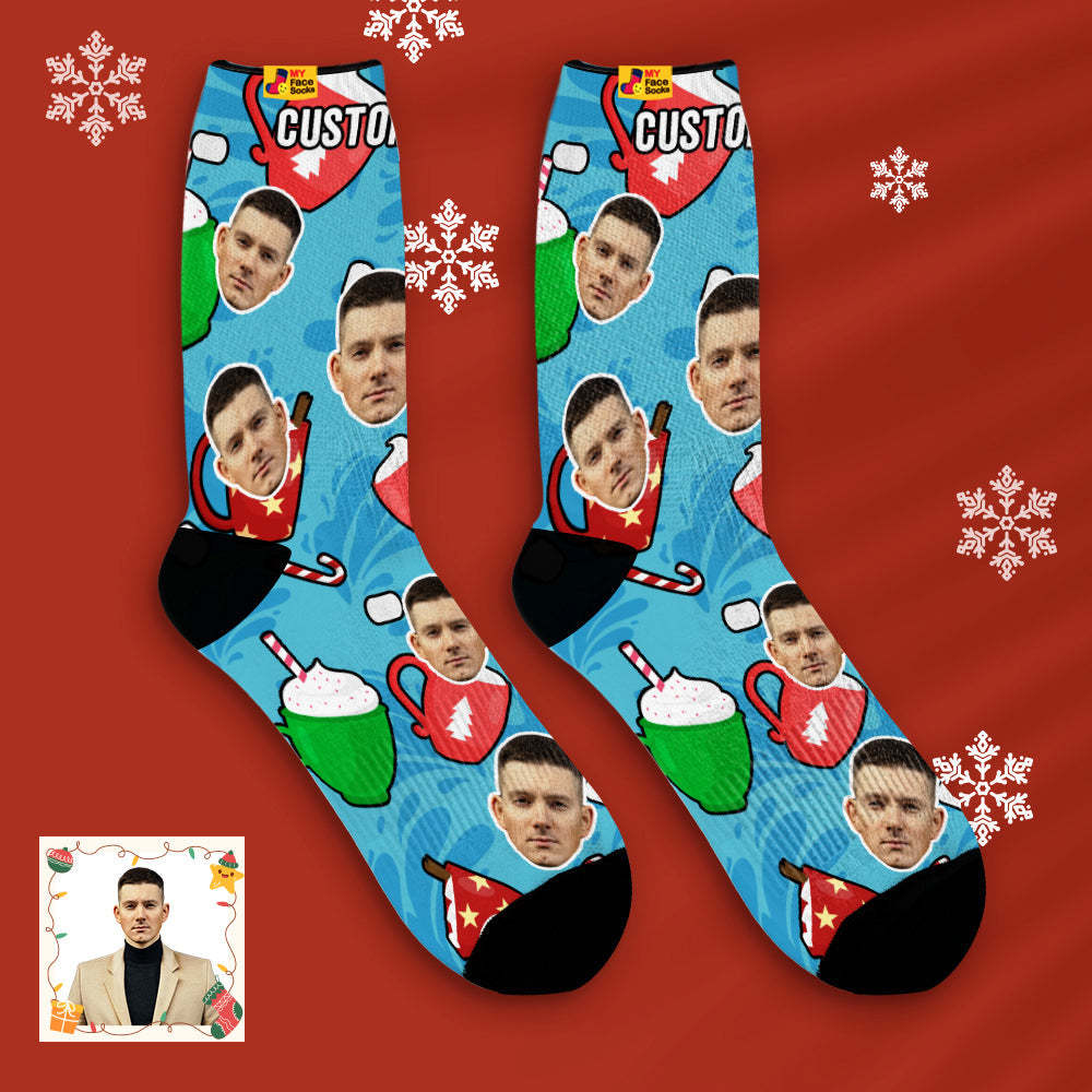 La Cara Respirable De La Navidad De Encargo Pega Los Regalos Suaves Personalizados De Los Calcetines - MyFaceSocksES