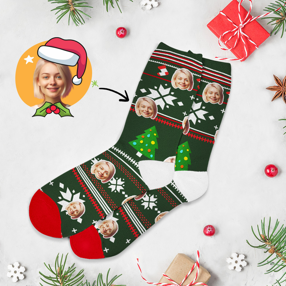 Calcetines Navideños Personalizados Con Foto De Cara Completa, Diseños Personalizados Divertidos, La Mejor Idea De Regalo Para Navidad - MyFaceSocksES