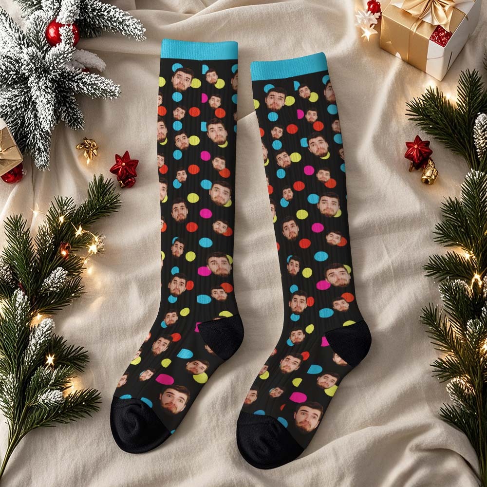 Calcetines Personalizados Hasta La Rodilla Con Cara, Calcetines Personalizados, Calcetines De Invierno De Feliz Navidad - MyFaceSocksES