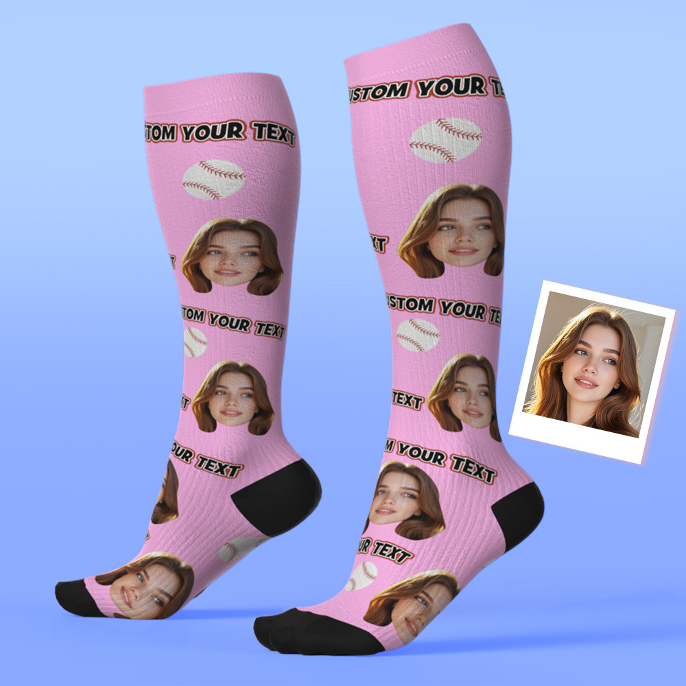 Calcetines Personalizados Hasta La Rodilla Con Foto Y Texto. Calcetines De Compresión Transpirables Personalizados Hasta La Rodilla. - MyFaceSocksES