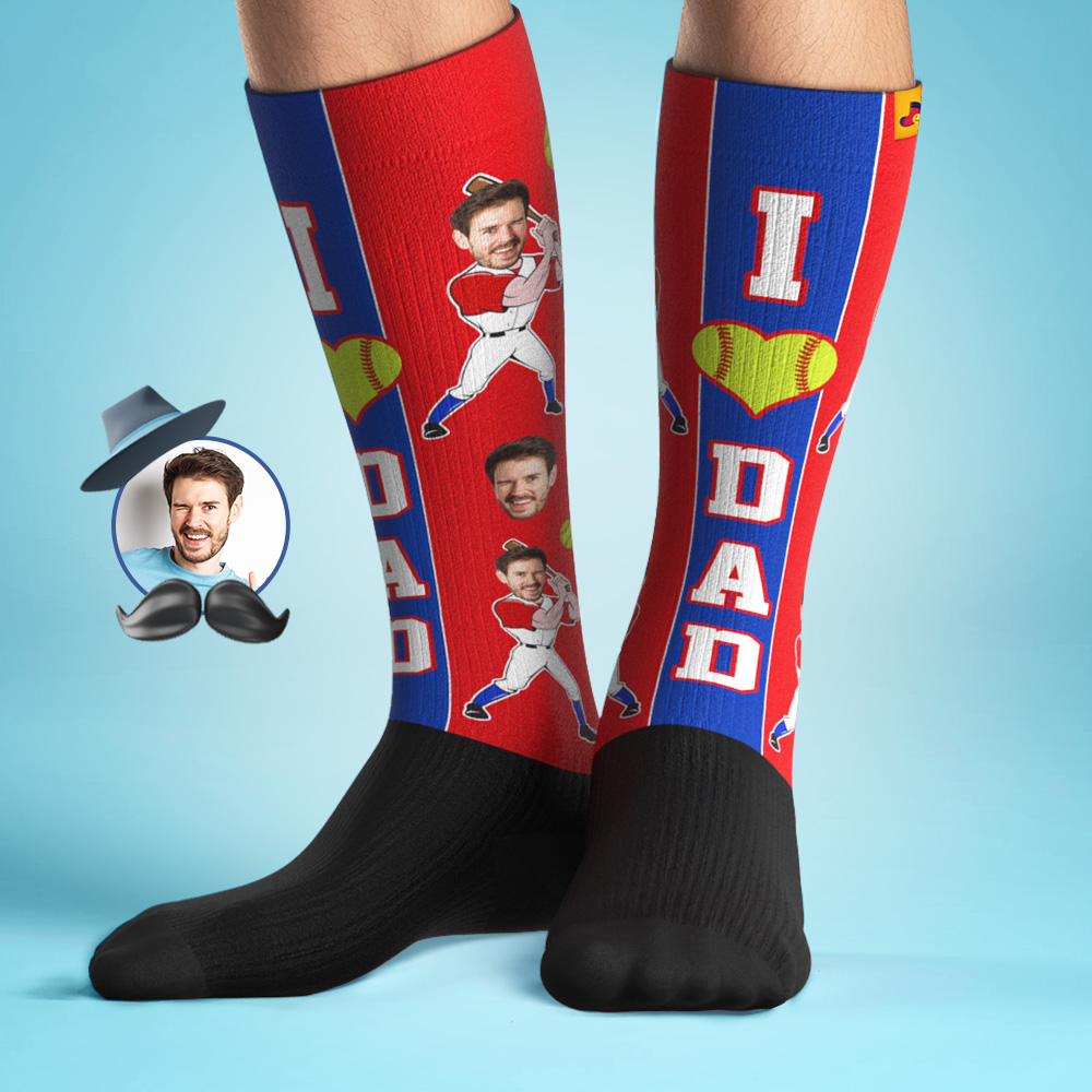 Calcetines De Compresión Transpirables Hasta La Rodilla Personalizados Para El Día Del Padre. Vista Previa En Línea. Agregar Imagen. Jugar. Calcetines De Béisbol Degradados Azules. Regalo.