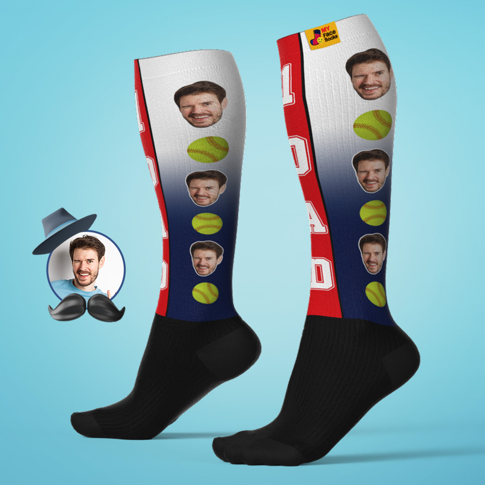 Calcetines De Compresión Transpirables Hasta La Rodilla Personalizados Para El Día Del Padre. Vista Previa En Línea. Agregar Imagen. Calcetines De Béisbol Degradados. Regalo.