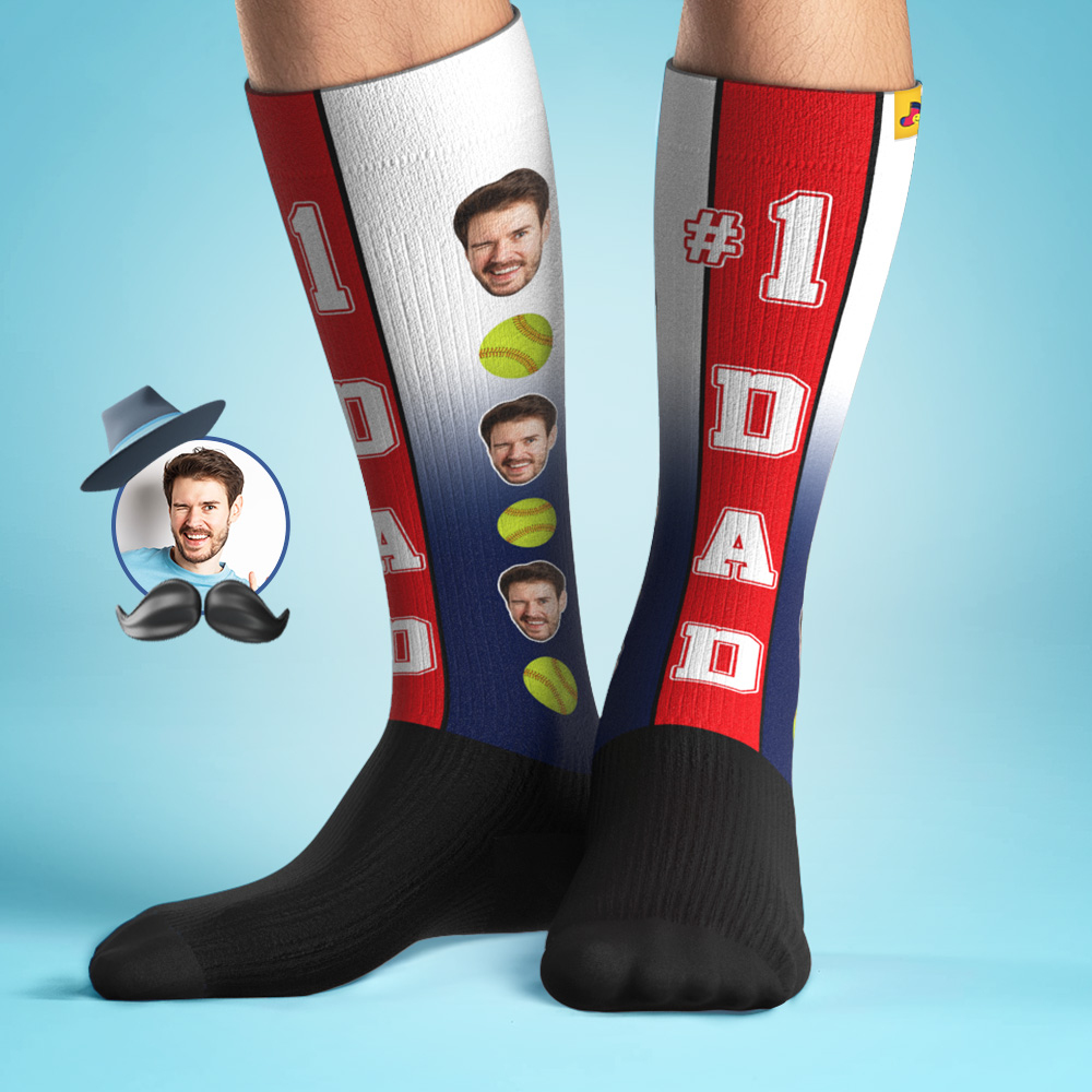 Calcetines De Compresión Transpirables Hasta La Rodilla Personalizados Para El Día Del Padre. Vista Previa En Línea. Agregar Imagen. Calcetines De Béisbol Degradados. Regalo.