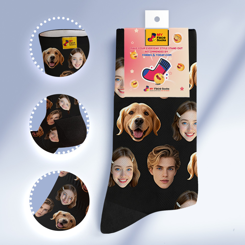 Calcetines Personalizados Con Caras, Calcetines Personalizados Con Foto De Caras, Azul Oscuro, Divertidos Calcetines Familiares Con Foto. - MyFaceSocksES
