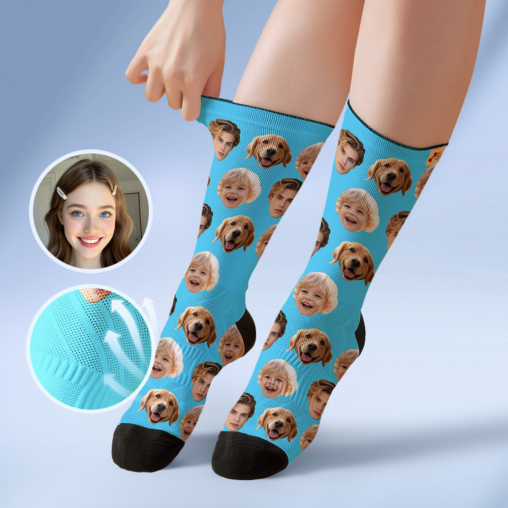 Calcetines Personalizados Con Caras, Calcetines Personalizados Con Foto De Caras, Azul Oscuro, Divertidos Calcetines Familiares Con Foto. - MyFaceSocksES