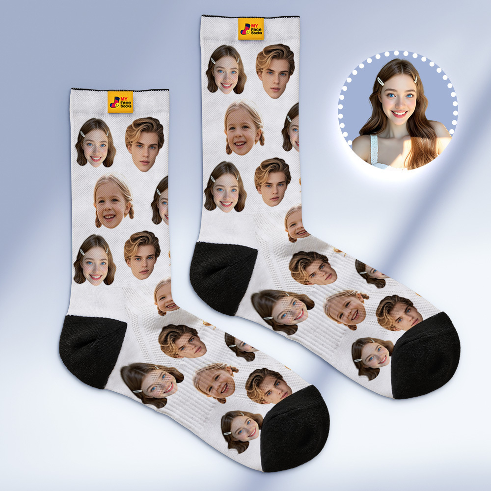 Calcetines Personalizados Con Caras, Calcetines Personalizados Con Foto De Caras, Azul Oscuro, Divertidos Calcetines Familiares Con Foto. - MyFaceSocksES