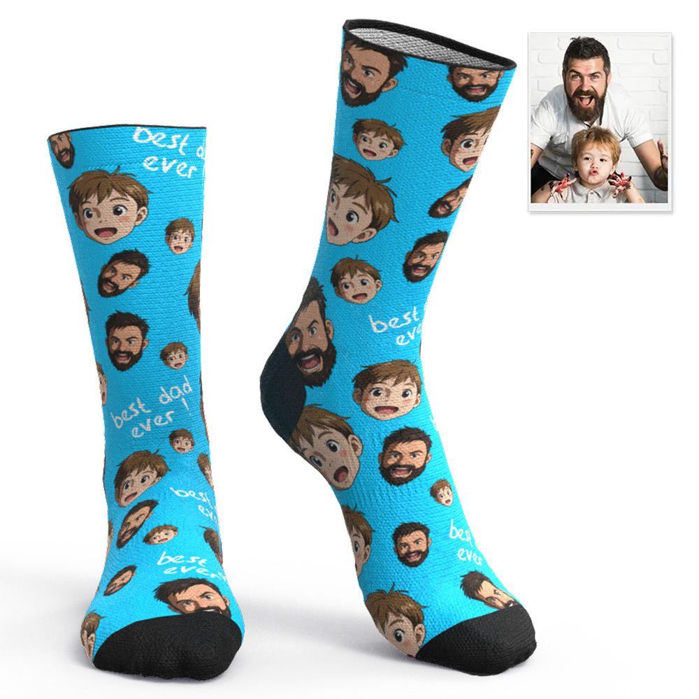 Calcetines Personalizados Con Foto De Papá Y Dibujos Animados, Coloridos, Diseño Personalizado, El Mejor Regalo Para El Día Del Padre. - MyFaceSocksES