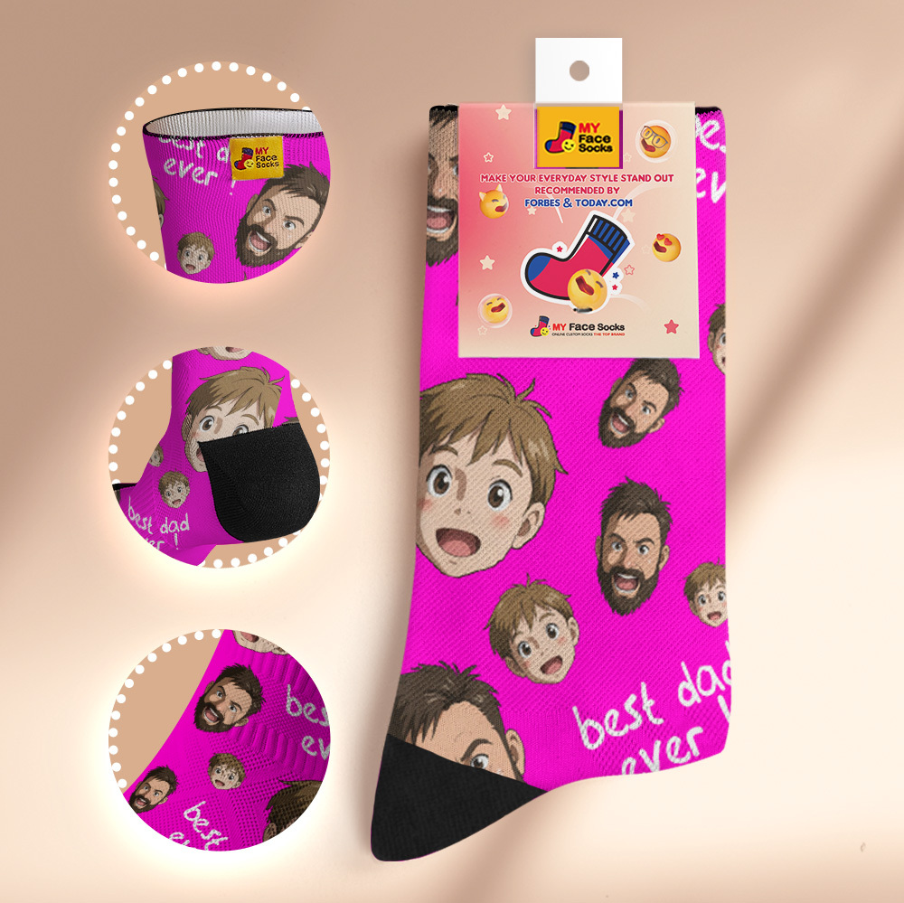 Calcetines Personalizados Con Foto De Papá Y Dibujos Animados, Coloridos, Diseño Personalizado, El Mejor Regalo Para El Día Del Padre. - MyFaceSocksES