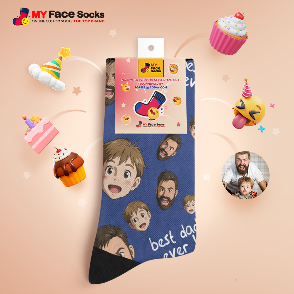 Calcetines Personalizados Con Foto De Papá Y Dibujos Animados, Coloridos, Diseño Personalizado, El Mejor Regalo Para El Día Del Padre. - MyFaceSocksES