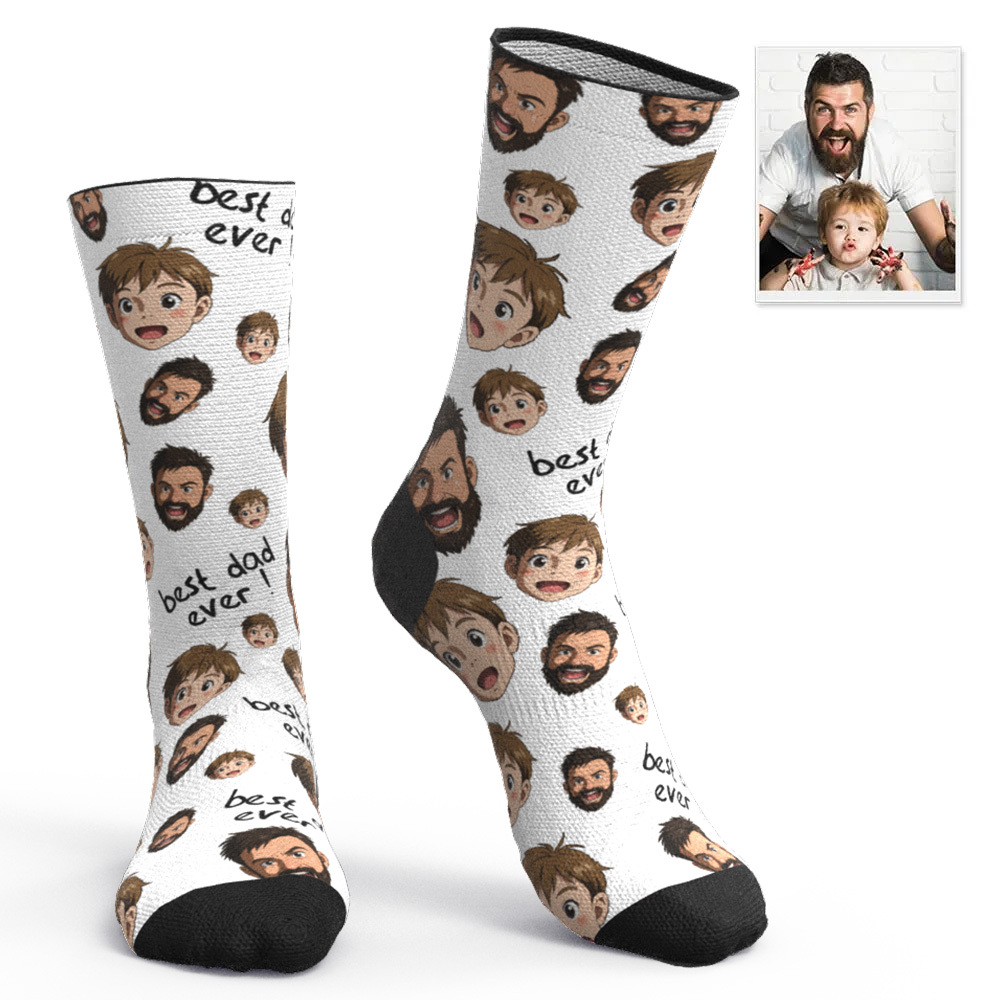 Calcetines Personalizados Con Foto De Papá Y Dibujos Animados, Coloridos, Diseño Personalizado, El Mejor Regalo Para El Día Del Padre. - MyFaceSocksES