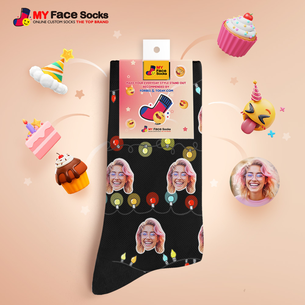 Calcetines Personalizados Con Caras, Luces Navideñas, Calcetines Multicolor, Calcetines Navideños Personalizados Con Foto, Regalo Divertido Para Familiares Y Amigos - MyFaceSocksES