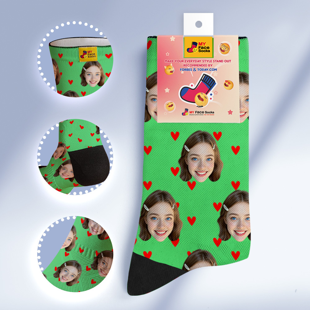 Calcetines Personalizados Con Forma De Corazón Y Foto De Cara, Regalo Divertido, Calcetines Azules Personalizados Con Foto De Cara, Calcetines Familiares Para Pareja - MyFaceSocksES