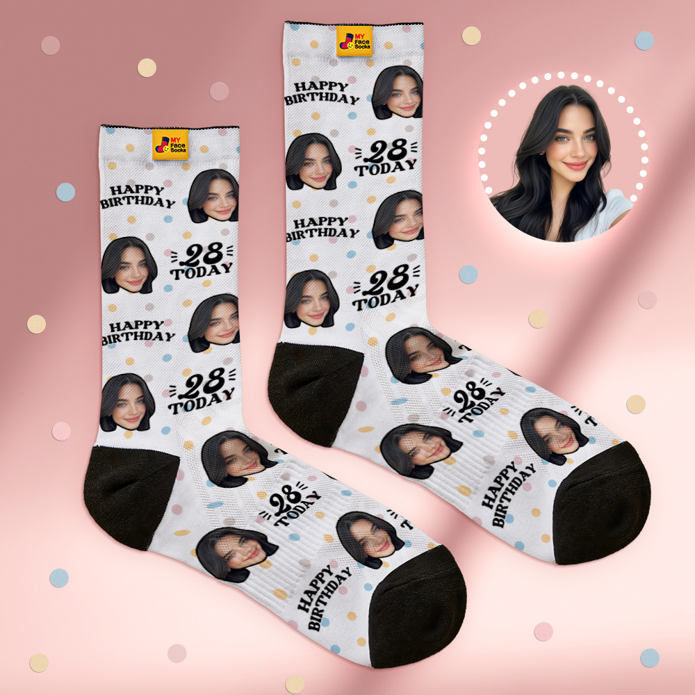 Calcetines De Cumpleaños Personalizados Con Caras, Calcetines Rosas De Lunares, Calcetines De Cumpleaños Personalizados Con Foto De Caras, Regalo Divertido, Calcetines De Cumpleaños Con Foto - MyFaceSocksES