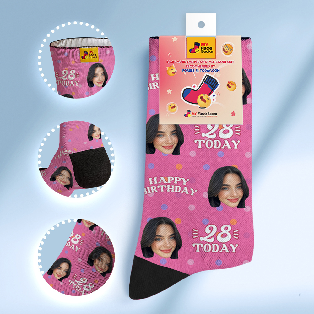 Calcetines De Cumpleaños Personalizados Con Caras, Calcetines Rosas De Lunares, Calcetines De Cumpleaños Personalizados Con Foto De Caras, Regalo Divertido, Calcetines De Cumpleaños Con Foto - MyFaceSocksES