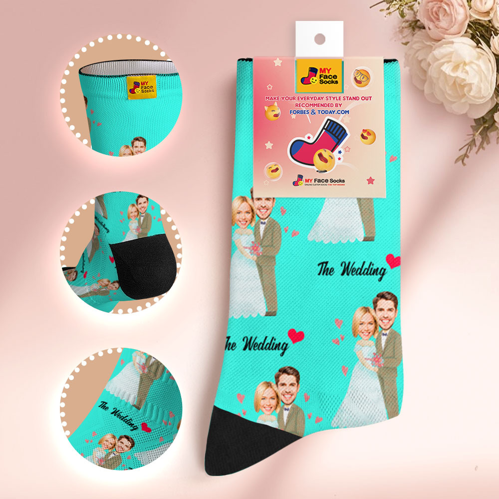 Calcetines Personalizados Con Temática De Boda, Calcetines Con Foto De Pareja, Regalo Divertido Para Novios, Regalo Personalizado De Aniversario O Compromiso. - MyFaceSocksES