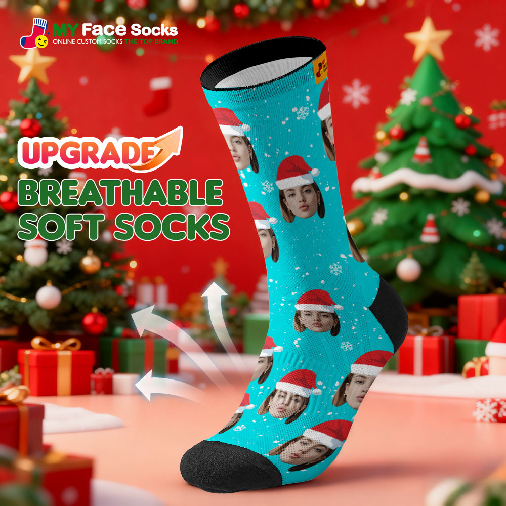 Calcetines Navideños Personalizados Negros Con Foto De Papá Noel. Regalo Para Familia Y Pareja. - MyFaceSocksES