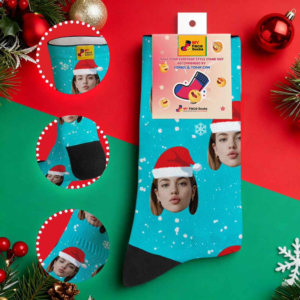 Calcetines Navideños Personalizados Negros Con Foto De Papá Noel. Regalo Para Familia Y Pareja. - MyFaceSocksES