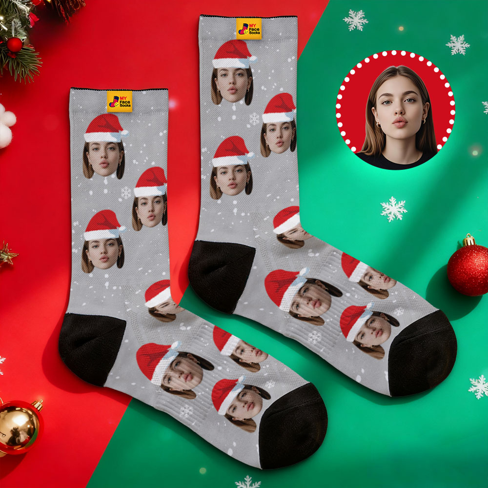 Calcetines Navideños Personalizados Negros Con Foto De Papá Noel. Regalo Para Familia Y Pareja. - MyFaceSocksES
