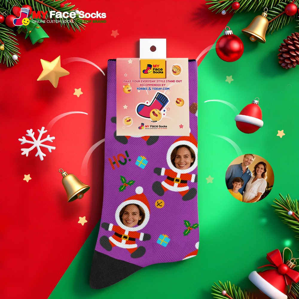 Calcetines Navideños Personalizados De Muñeco De Nieve Hoho, Calcetines Navideños Personalizados, Regalo Para Familia Y Pareja. - MyFaceSocksES