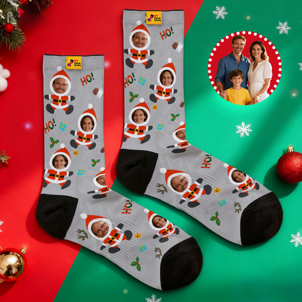 Calcetines Navideños Personalizados De Muñeco De Nieve Hoho, Calcetines Navideños Personalizados, Regalo Para Familia Y Pareja. - MyFaceSocksES