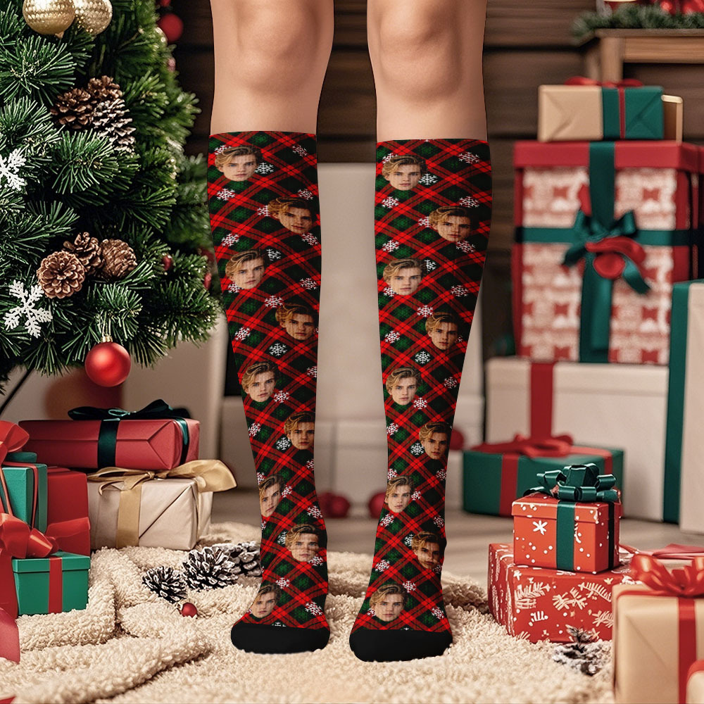 Calcetines Hasta La Rodilla Con Cara Personalizada, Calcetines Vintage Personalizados, Feliz Navidad Para Enamorados, Regalos De Navidad - MyFaceSocksES