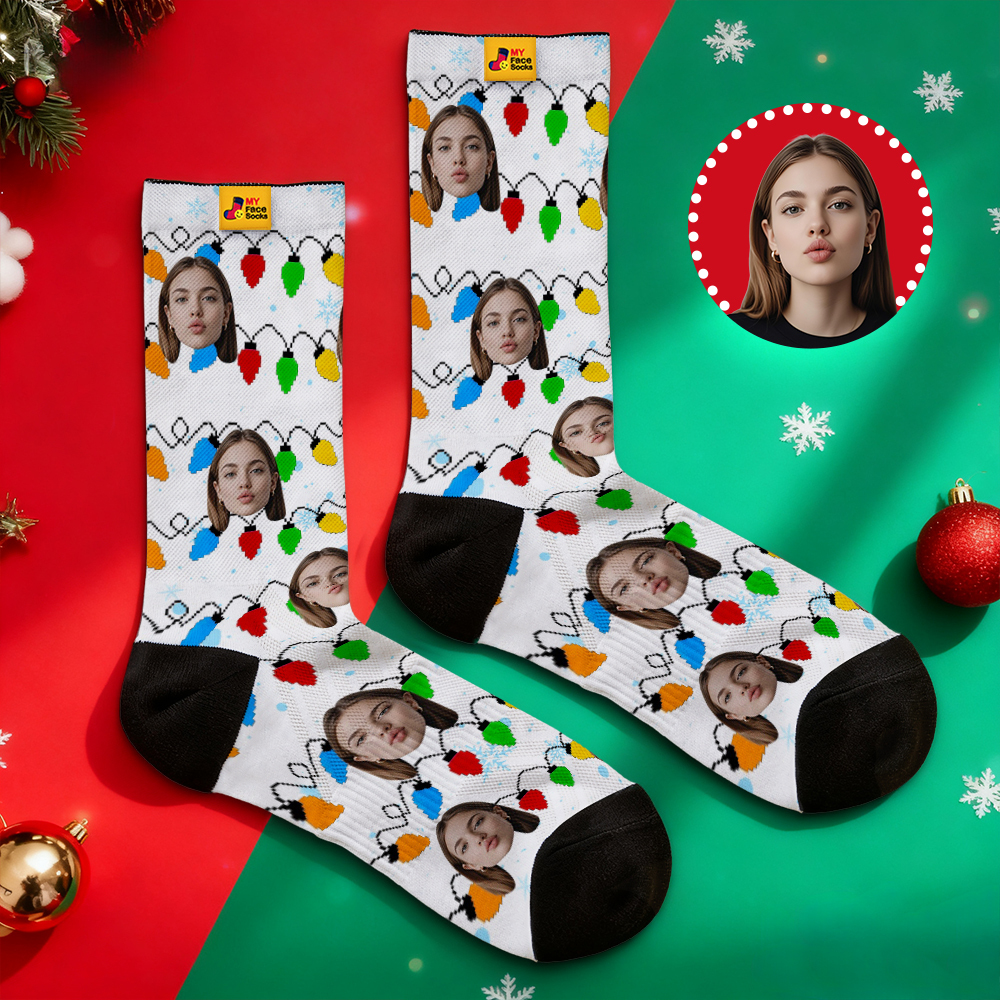 Calcetines Navideños Multicolores Personalizados, Calcetines Personalizados, Regalo Perfecto Para Las Fiestas Familiares, Calcetines Navideños, Regalo - MyFaceSocksES