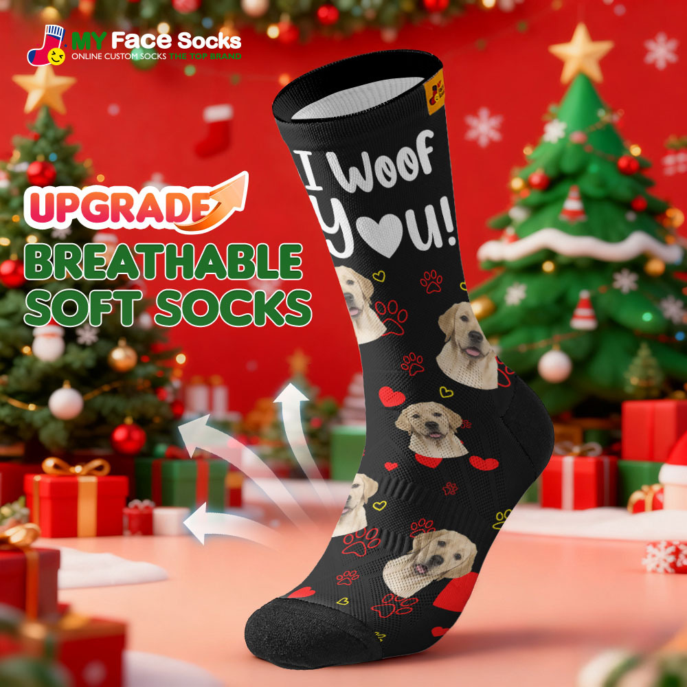 Calcetines Navideños Personalizados Con Temática De Perro. Calcetines Navideños Personalizados Con Texto 'i Woof You'. Calcetines De Papá Noel Para Amantes De Las Mascotas. Regalo. - MyFaceSocksES