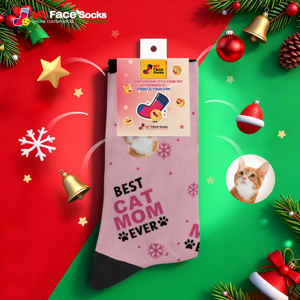Calcetines Navideños Personalizados Con Temática De Gato Para Amantes De Las Mascotas - MyFaceSocksES