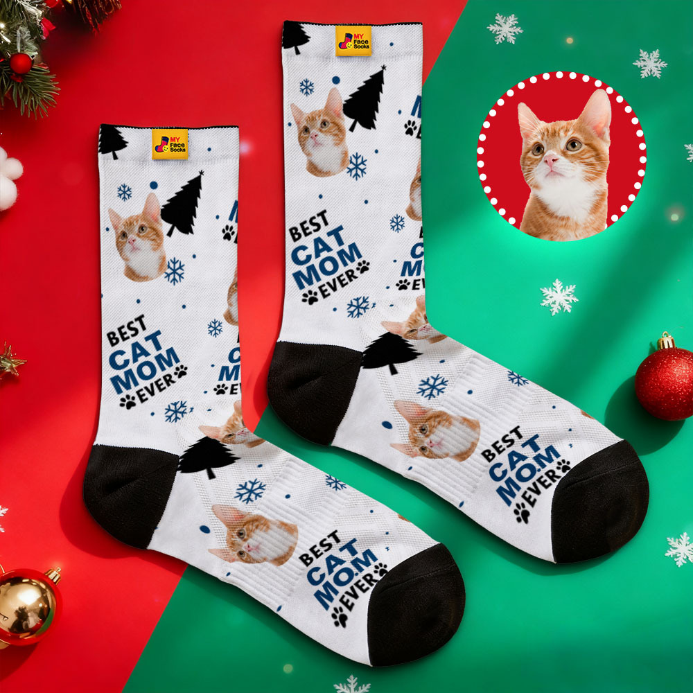 Calcetines Navideños Personalizados Con Temática De Gato Para Amantes De Las Mascotas - MyFaceSocksES