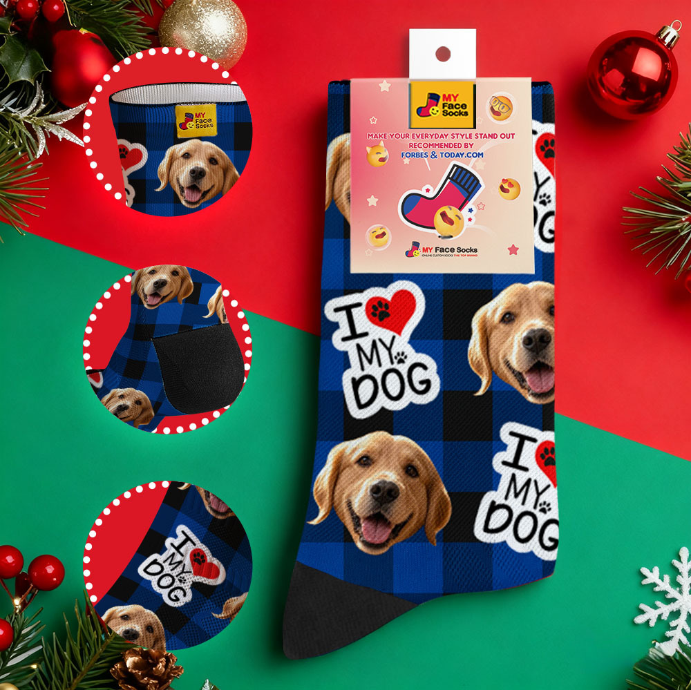Calcetines Navideños Personalizados Con Temática De Perro. Calcetines Navideños Personalizados Con Texto 'i Woof You'. Calcetines De Papá Noel Para Amantes De Las Mascotas. Regalo. - MyFaceSocksES