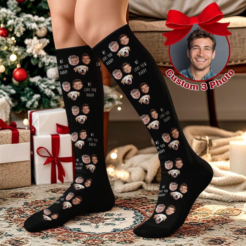 Calcetines Navideños Personalizados Con Caras, Calcetines Navideños Divertidos Con Caras, Regalo - MyFaceSocksES