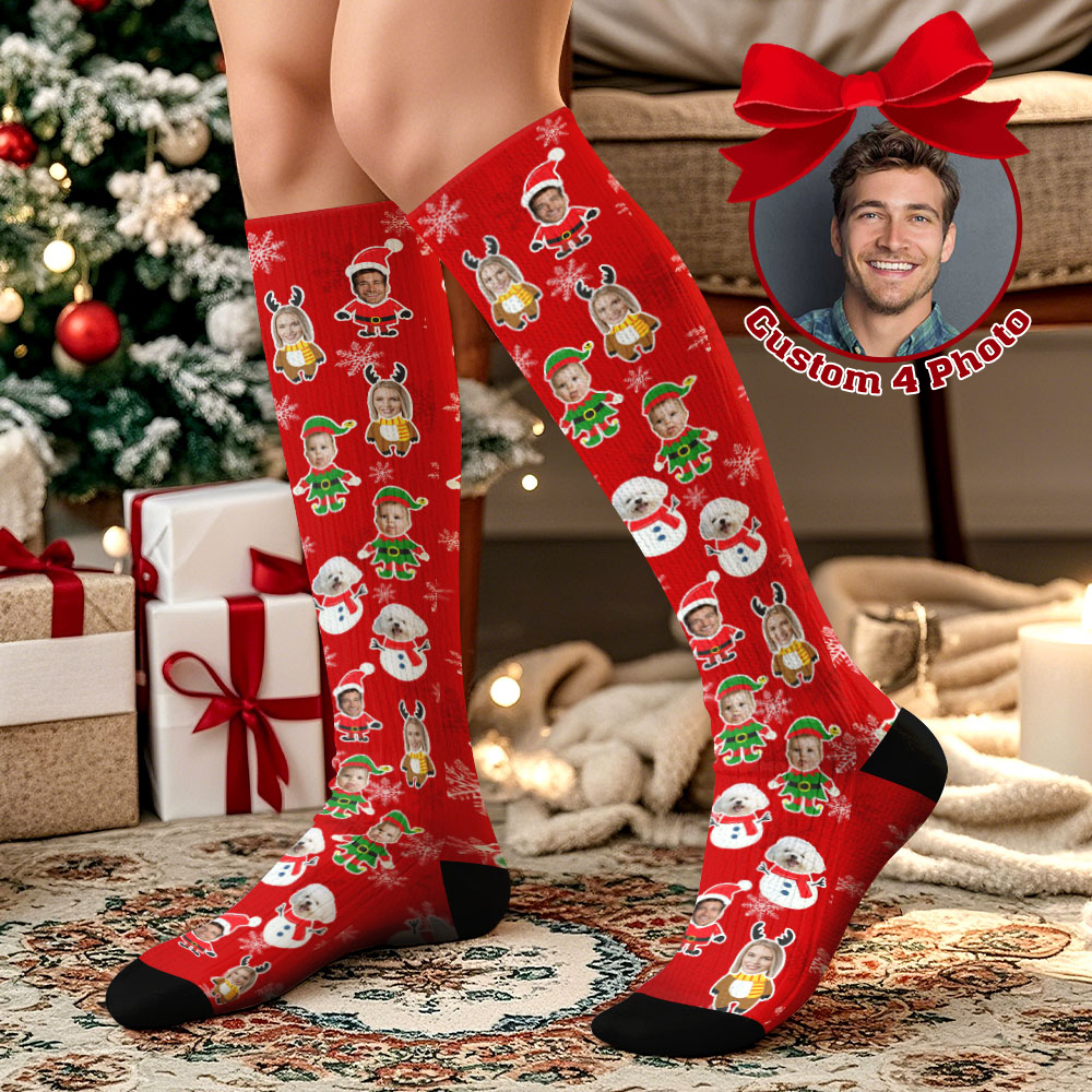Calcetines Navideños Personalizados Con Caras, Calcetines Navideños Divertidos Con Caras, Regalo - MyFaceSocksES