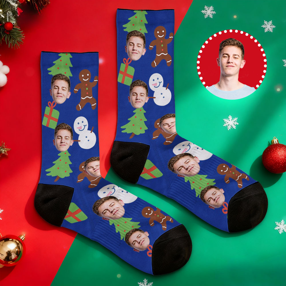 Calcetines Navideños Divertidos Y Personalizados, Calcetines Con Cara Personalizada, Calcetines De Papá Noel, Regalo - MyFaceSocksES