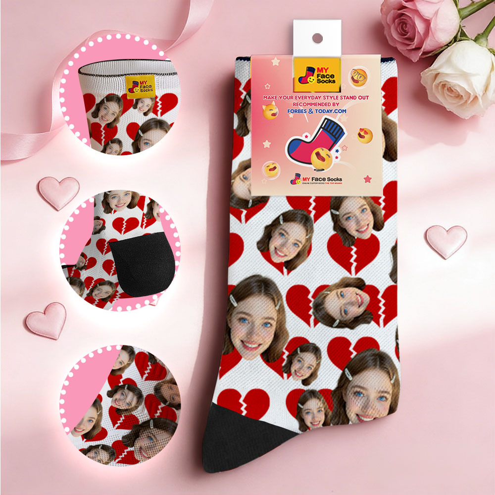 Calcetines Personalizados Con Labios Rojos Y Cara, Calcetines Con Temática De San Valentín, Calcetines Personalizados Con Cara, Regalo Para Pareja - MyFaceSocksES