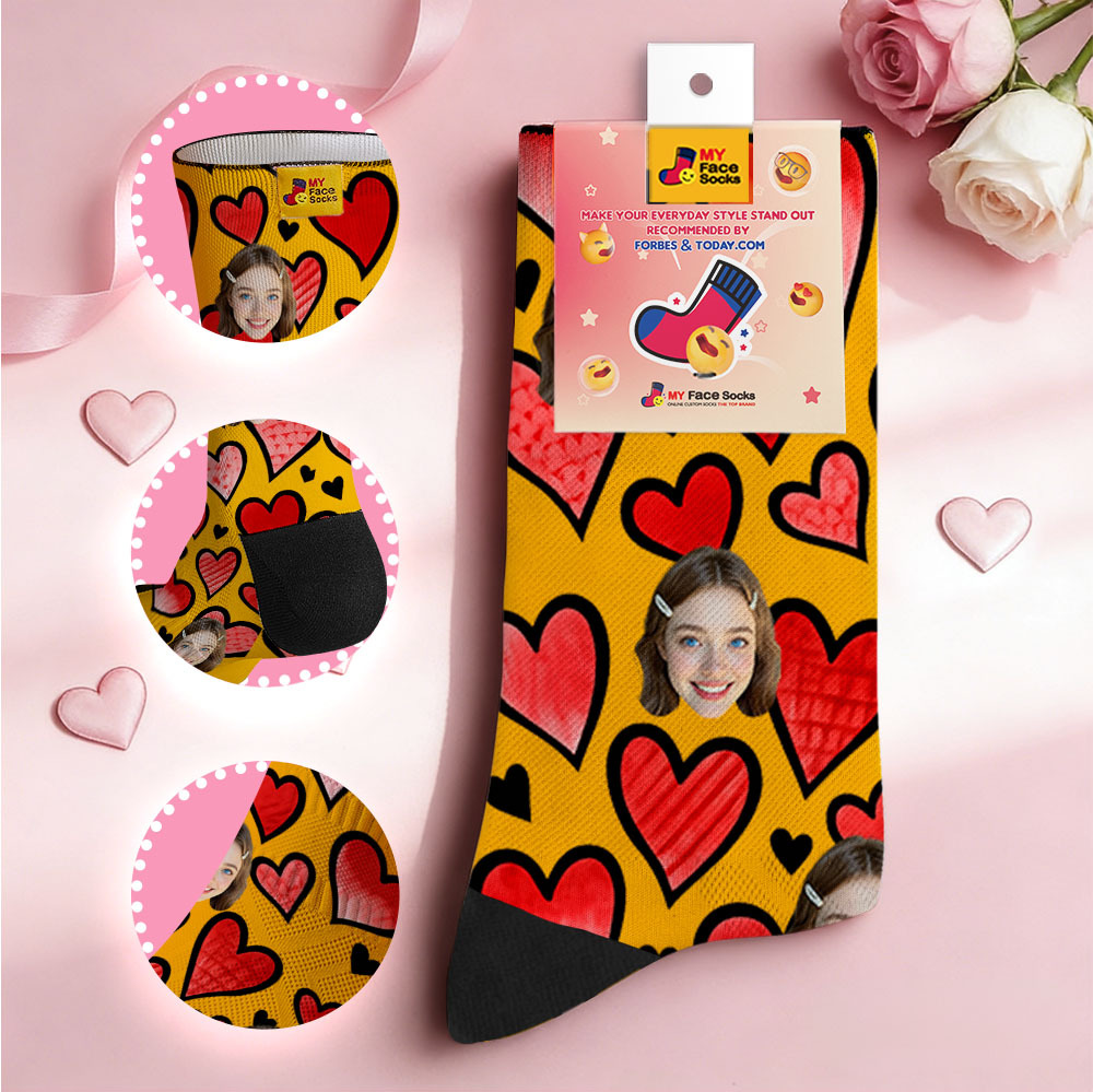 Calcetines Personalizados Con Cara De Corazón Negro, Calcetines Personalizados Para El Día De San Valentín Con Foto, Bonito Patrón De Corazón, Regalo Para Pareja - MyFaceSocksES