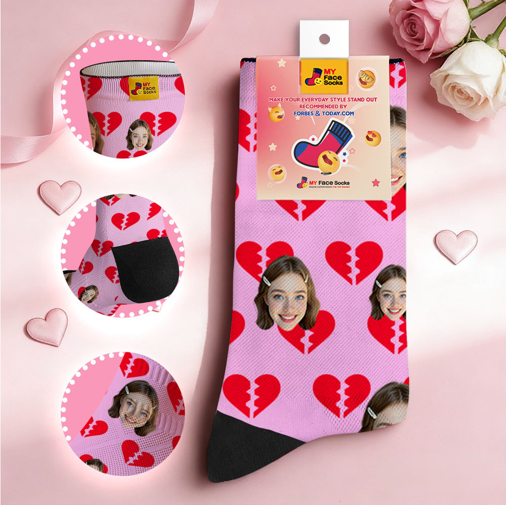 Calcetines Personalizados Con Cara De Corazón Negro, Calcetines Personalizados Para El Día De San Valentín Con Foto, Bonito Patrón De Corazón, Regalo Para Pareja - MyFaceSocksES