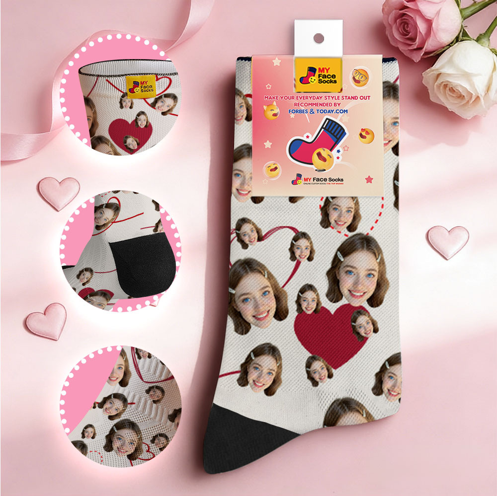 Calcetines Personalizados Con Forma De Corazón Y Foto. Un Bonito Regalo De San Valentín Para Él O Ella. - MyFaceSocksES