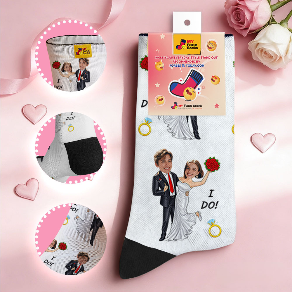 Calcetines Negros Con Temática De Boda Personalizada, Calcetines Personalizados Con Nombre De Pareja Para San Valentín Con Foto, Bonito Regalo Para Pareja - MyFaceSocksES