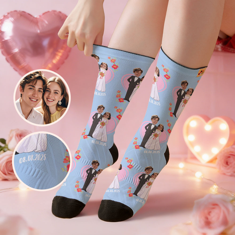 Calcetines Negros Con Temática De Boda Personalizada, Calcetines Personalizados Con Nombre De Pareja Para San Valentín Con Foto, Bonito Regalo Para Pareja - MyFaceSocksES