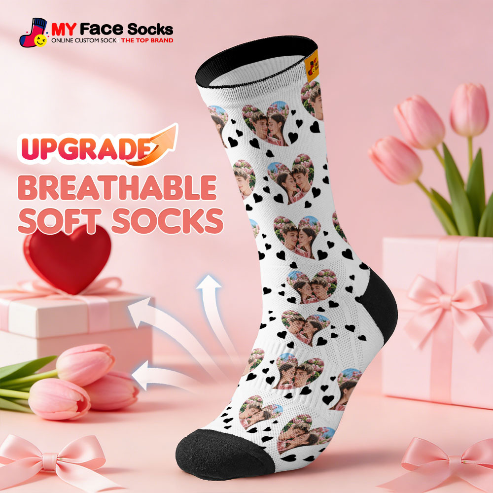 Calcetines Personalizados Con Temática De Pareja Y Cara De Corazón, Calcetines Personalizados Para San Valentín Con Foto, Regalo Para Pareja - MyFaceSocksES