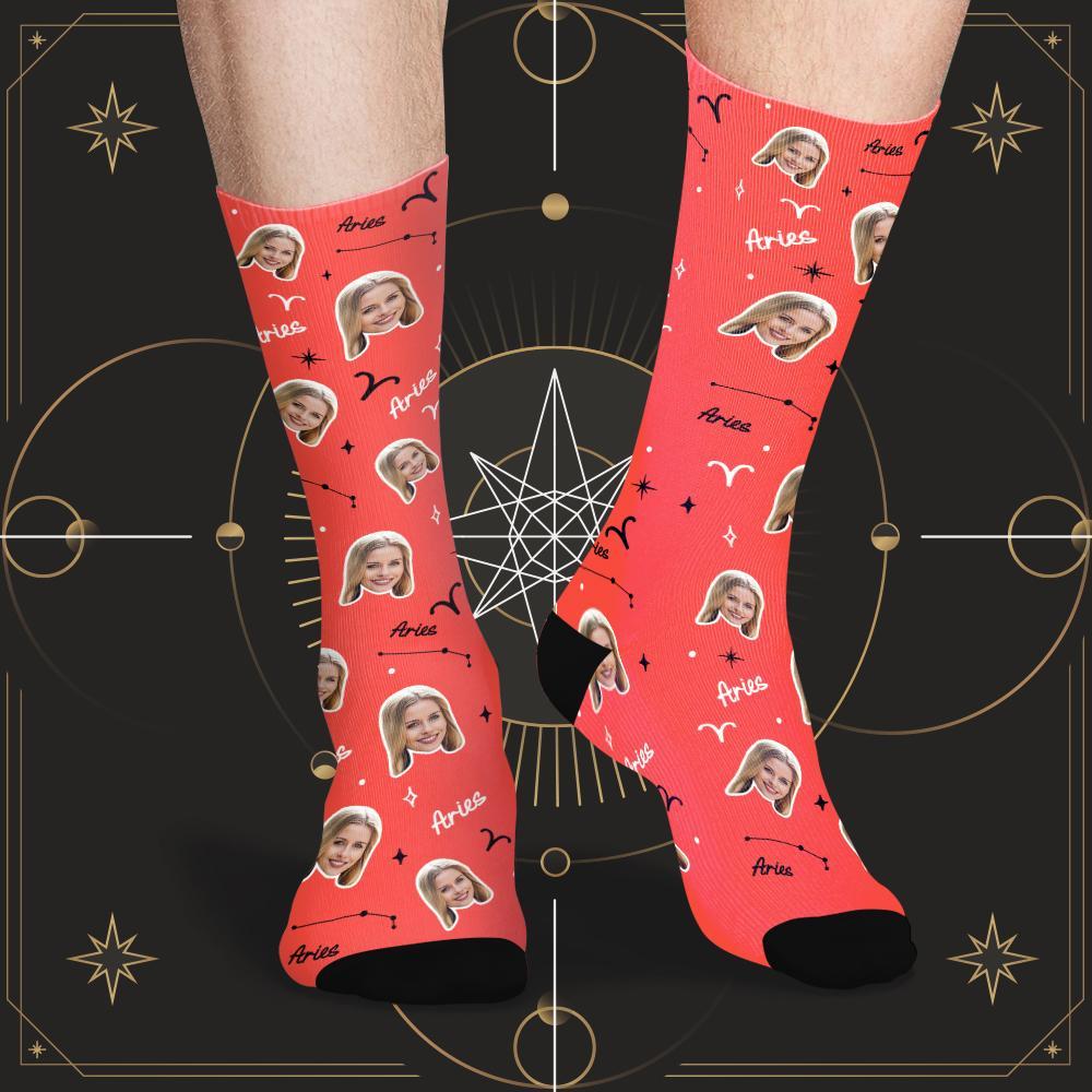Calcetines Personalizados De La Suerte De Aries Cara Personalizada Calcetines Exclusivos De La Suerte De La Constelación - MyFaceSocksES