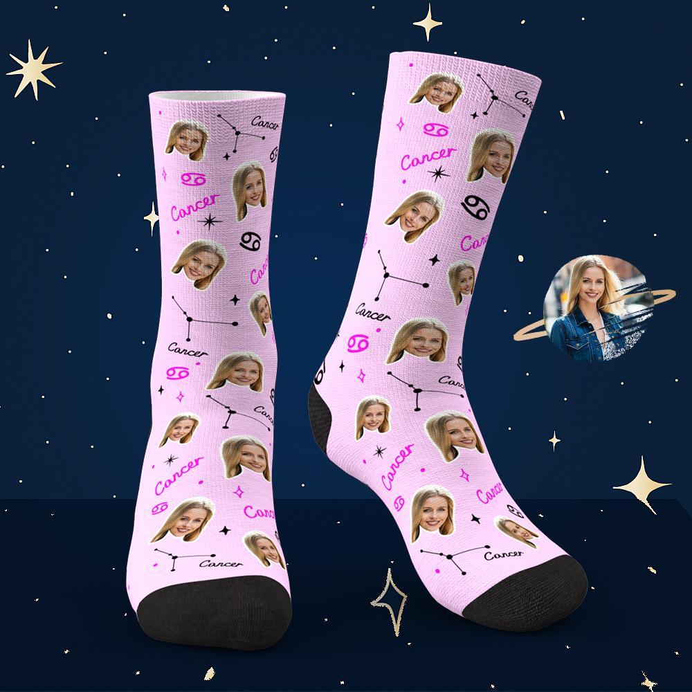 Calcetines Personalizados De La Suerte Del Cáncer Cara Personalizada Calcetines Exclusivos De La Suerte De La Constelación - MyFaceSocksES