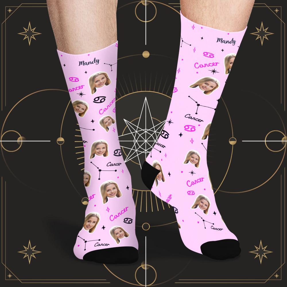 Calcetines Personalizados De La Suerte Del Cáncer Cara Personalizada Calcetines Exclusivos De La Suerte De La Constelación - MyFaceSocksES