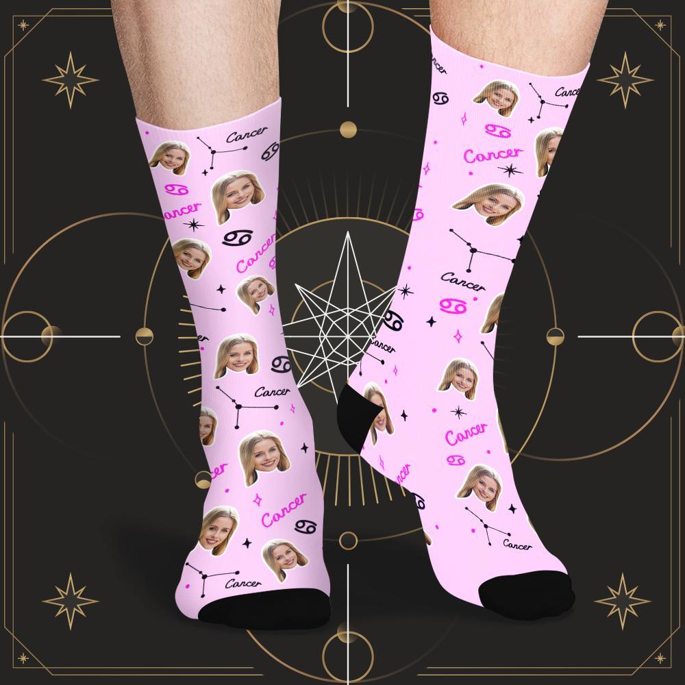 Calcetines Personalizados De La Suerte Del Cáncer Cara Personalizada Calcetines Exclusivos De La Suerte De La Constelación - MyFaceSocksES